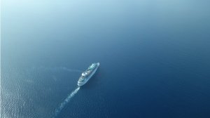 Aerial View Of Cruise Ship Sailing On Sea